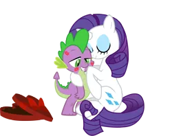 Size: 3144x2491 | Tagged: safe, artist:multiversecafe, derpibooru import, rarity, spike, dragon, pony, unicorn, derp, female, high res, interspecies, kiss mark, kissing, male, mare, shipping, simple background, sparity, spikelove, straight, transparent background, vector