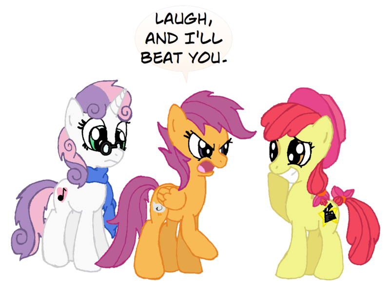 Size: 1695x1247 | Tagged: safe, artist:boulderthedragon, derpibooru import, apple bloom, scootaloo, sweetie belle, earth pony, pegasus, pony, unicorn, adult, angry, clothes, cutie mark, cutie mark crusaders, female, glasses, hat, mare, older, older apple bloom, older scootaloo, older sweetie belle, scarf, scootachicken, simple background, transparent background