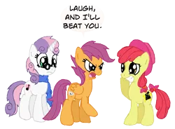 Size: 1695x1247 | Tagged: safe, artist:boulderthedragon, derpibooru import, apple bloom, scootaloo, sweetie belle, earth pony, pegasus, pony, unicorn, adult, angry, clothes, cutie mark, cutie mark crusaders, female, glasses, hat, mare, older, older apple bloom, older scootaloo, older sweetie belle, scarf, scootachicken, simple background, transparent background