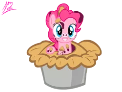 Size: 8000x6000 | Tagged: dead source, safe, artist:nightmaremoons, derpibooru import, pinkie pie, earth pony, pig, pony, absurd resolution, cute, diapinkes, female, looking at you, mare, pie, piggie pie, ponies in food, simple background, smiling, solo, transparent background, vector