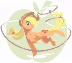 Size: 1000x875 | Tagged: safe, artist:yoh yoshinari, derpibooru import, part of a set, applejack, earth pony, pony, cutie mark background, female, jumping, lasso, lineless, looking at you, mare, solo, tail hold