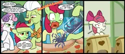 Size: 1500x656 | Tagged: safe, artist:madmax, derpibooru import, apple bloom, granny smith, sweetie belle, earth pony, leech, pony, unicorn, comic, female, filly, funny, gross, leeches, mare, trio, trio female