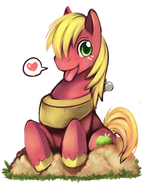 Size: 580x765 | Tagged: safe, artist:ende26, derpibooru import, big macintosh, earth pony, pony, behaving like a dog, big macindog, cute, discorded, happy, heart, looking at you, macabetes, male, panting, pictogram, simple background, smiling, solo, stallion, tongue out, transparent background