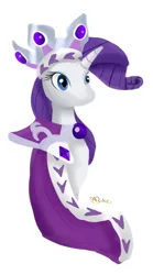 Size: 735x1325 | Tagged: dead source, safe, artist:asikku, derpibooru import, princess platinum, rarity, pony, unicorn, hearth's warming eve (episode), cape, clothes, crown, female, jewelry, looking at you, mare, regalia, simple background, solo, transparent background