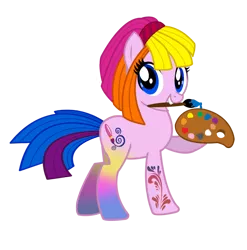 Size: 1400x1418 | Tagged: safe, artist:pinkanon, derpibooru import, toola roola, earth pony, pony, female, g3, g3 to g4, g3betes, generation leap, mare, mouth hold, paint, paintbrush, palette, roolabetes, simple background, solo, toola roola (g3), transparent background