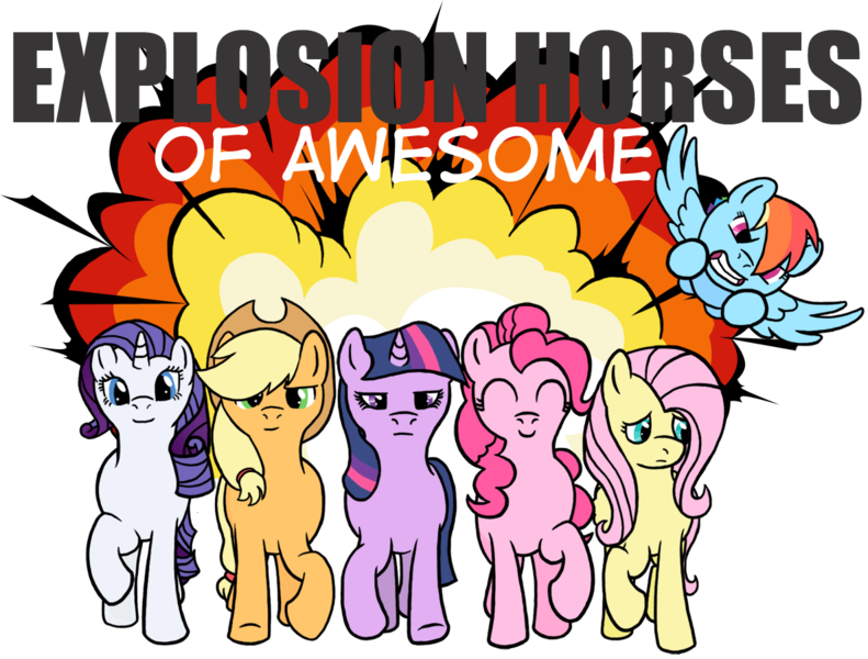 Size: 1187x900 | Tagged: safe, artist:rydelfox, derpibooru import, applejack, fluttershy, pinkie pie, rainbow dash, rarity, twilight sparkle, earth pony, pegasus, pony, unicorn, cool guys don't look at explosions, explosion, female, mane six, mare