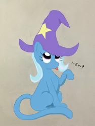 Size: 2448x3264 | Tagged: safe, artist:magiermacht, derpibooru import, trixie, cat, :p, catified, clothes, female, hat, high res, looking up, meow, silly, sitting, solo, species swap, tongue out, trixie's hat