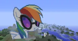 Size: 1343x704 | Tagged: artist needed, safe, derpibooru import, rainbow dash, pegasus, pony, female, game screencap, glasses, mare, minecraft, minecraft pixel art, pixel art, solo, sunglasses