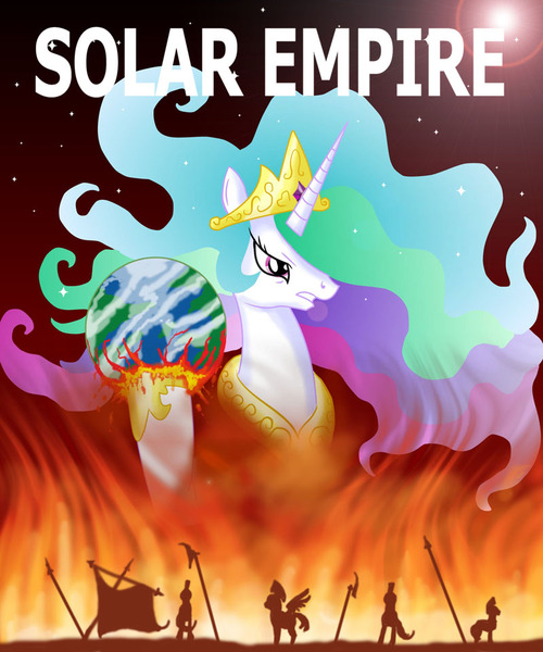 Size: 800x960 | Tagged: safe, artist:nightshroud, derpibooru import, princess celestia, alicorn, pony, earth, female, fire, macro, mare, planet, solar empire, tyrant celestia