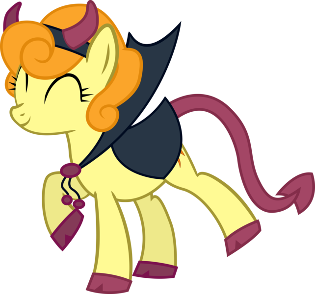 Size: 5658x5287 | Tagged: dead source, safe, artist:quanno3, derpibooru import, carrot top, golden harvest, earth pony, pony, absurd resolution, adobe imageready, clothes, costume, cute, cutie top, devil, eyes closed, female, happy, mare, nightmare night, raised hoof, raised leg, simple background, smiling, solo, transparent background