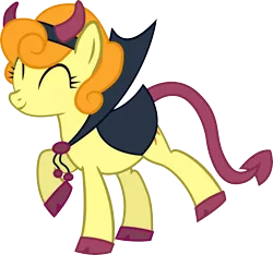 Size: 5658x5287 | Tagged: dead source, safe, artist:quanno3, derpibooru import, carrot top, golden harvest, earth pony, pony, absurd resolution, adobe imageready, clothes, costume, cute, cutie top, devil, eyes closed, female, happy, mare, nightmare night, raised hoof, raised leg, simple background, smiling, solo, transparent background