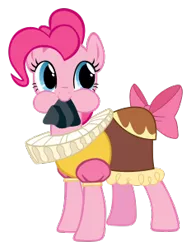 Size: 232x304 | Tagged: safe, artist:brainchildeats, derpibooru import, chancellor puddinghead, pinkie pie, earth pony, pony, hearth's warming eve (episode), .svg available, bow, cute, diapinkes, female, hearth's warming eve, mare, mouth hold, nom, picture for breezies, puffy cheeks, rock, simple background, smiling, solo, svg, transparent background, vector
