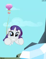 Size: 2550x3300 | Tagged: safe, artist:gottvich, derpibooru import, rarity, spike, dragon, pony, unicorn, diamond, eyes on the prize, female, happy, high res, hot air balloon, mare, rope, twinkling balloon