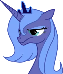 Size: 680x800 | Tagged: safe, artist:durger, derpibooru import, princess luna, alicorn, pony, bust, disappoint, female, horn, jewelry, luna is not amused, mare, portrait, regalia, s1 luna, seriously, simple background, solo, tiara, transparent background, unamused