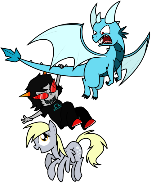 Size: 816x1000 | Tagged: artist needed, source needed, safe, derpibooru import, derpy hooves, dragon, pegasus, pony, crossover, female, flying, homestuck, mare, simple background, terezi pyrope, transparent background, troll (homestuck)