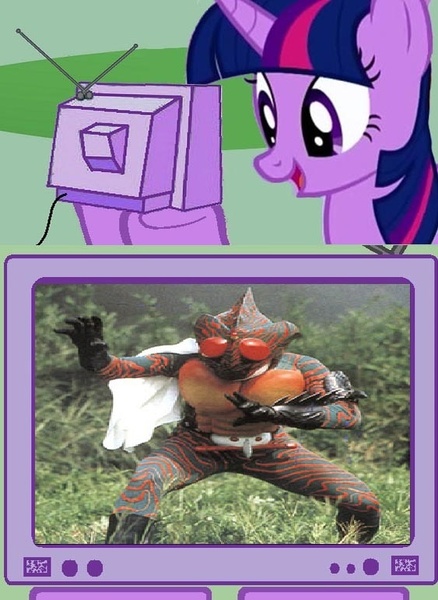 Size: 563x771 | Tagged: safe, derpibooru import, twilight sparkle, pony, unicorn, exploitable meme, female, kamen rider, kamen rider amazon, mare, meme, tv meme