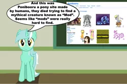 Size: 887x589 | Tagged: safe, derpibooru import, applejack, derpy hooves, fluttershy, lyra heartstrings, princess luna, twilight sparkle, pony, unicorn, ponibooru, chalkboard, female, human studies101 with lyra, mare, meme, ponibooru mods