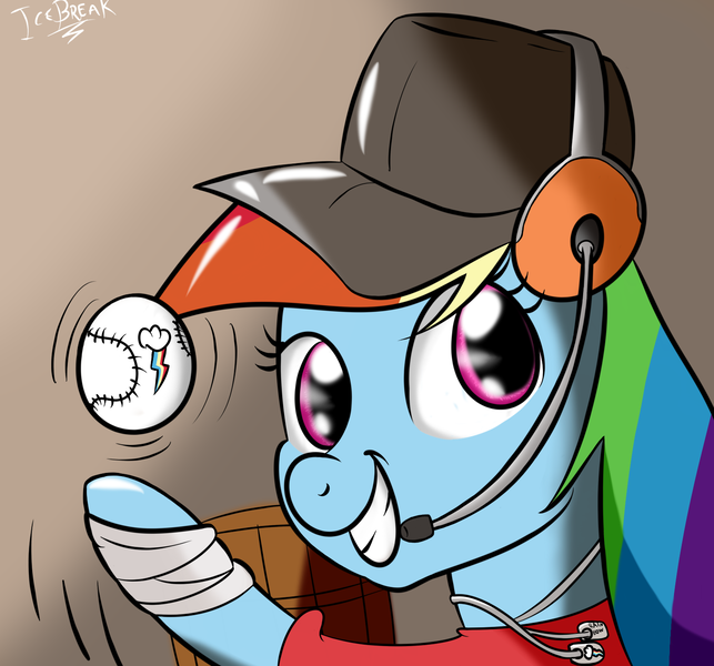 Size: 1500x1400 | Tagged: safe, artist:icebreak23, derpibooru import, rainbow dash, pegasus, pony, baseball, cosplay, female, mare, rainbow scout, scout, solo, team fortress 2