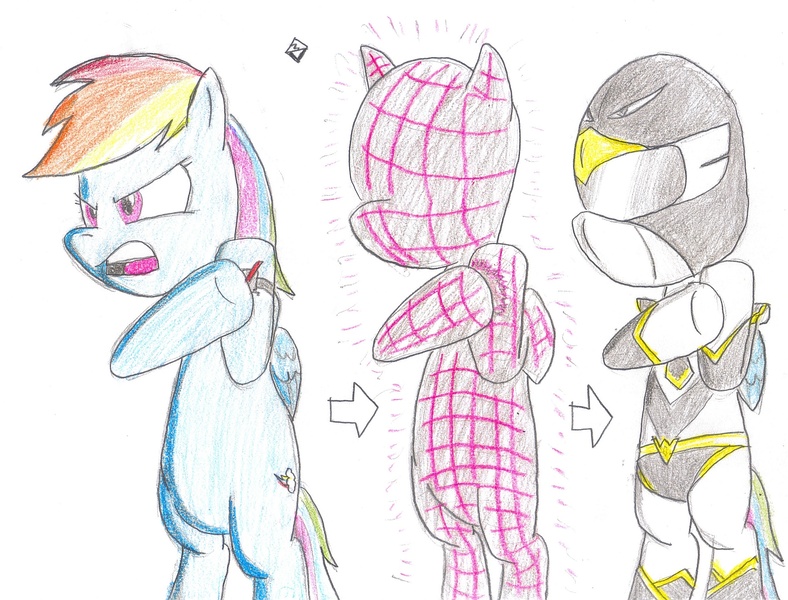 Size: 2641x2010 | Tagged: safe, artist:rinsankajugin, derpibooru import, rainbow dash, pegasus, pony, bipedal, black condor, choujin sentai jetman, female, high res, jetman, mare, simple background, super sentai