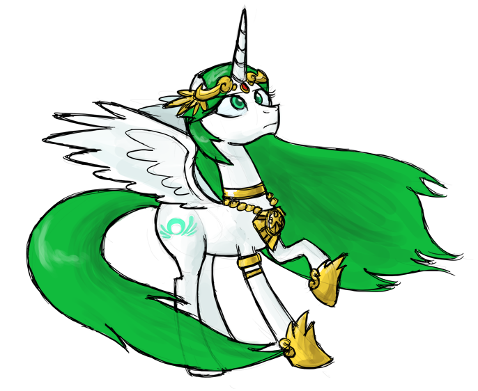 Size: 686x562 | Tagged: safe, artist:zicygomar, derpibooru import, ponified, alicorn, pony, crossover, female, flowing mane, frown, jewelry, kid icarus, kid icarus: uprising, mare, nintendo, palutena, raised hoof, simple background, solo, spread wings, standing, transparent background, wings