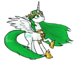 Size: 686x562 | Tagged: safe, artist:zicygomar, derpibooru import, ponified, alicorn, pony, crossover, female, flowing mane, frown, jewelry, kid icarus, kid icarus: uprising, mare, nintendo, palutena, raised hoof, simple background, solo, spread wings, standing, transparent background, wings