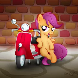 Size: 2000x2000 | Tagged: safe, artist:dcpip, derpibooru import, scootaloo, pegasus, pony, female, filly, high res, leaning, moped, solo, vespa