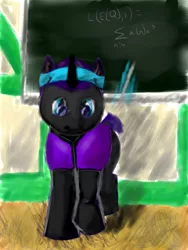 Size: 768x1024 | Tagged: safe, artist:juleppony, derpibooru import, oc, oc:nyx, unofficial characters only, alicorn, pony, alicorn oc, chalkboard, female, filly, solo