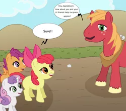 Size: 2000x1767 | Tagged: semi-grimdark, artist:super-zombie, derpibooru import, apple bloom, big macintosh, scootaloo, sweetie belle, earth pony, pegasus, pony, unicorn, fanfic, fanfic:sweet apple massacre, cutie mark crusaders, fanfic art, female, filly, implied grimdark, its a trap!, male, stallion, this will end in tears and/or death, this will not end well