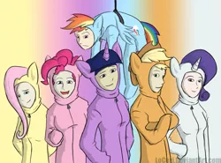 Size: 1057x784 | Tagged: applejack, artist:loceri, derpibooru import, female, fluttershy, footed sleeper, gradient background, human, humanized, mane six, pinkie pie, rainbow dash, rarity, safe, twilight sparkle