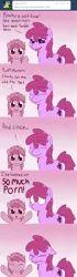 Size: 915x3271 | Tagged: suggestive, artist:skoon, derpibooru import, berry punch, berryshine, ruby pinch, earth pony, pony, unicorn, ask berry punch, female, filly, mare