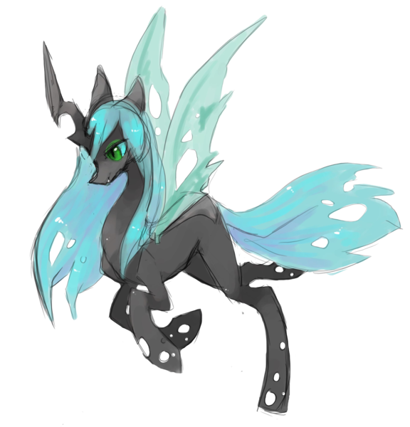 Size: 2825x2945 | Tagged: safe, artist:fireflylc, derpibooru import, queen chrysalis, changeling, changeling queen, female, flying, high res, image, lidded eyes, looking down, png, signature, simple background, slit eyes, solo, transparent background