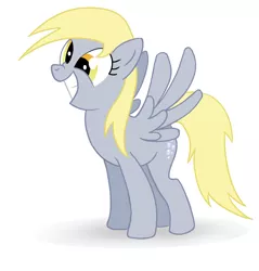 Size: 1400x1462 | Tagged: dead source, safe, artist:lhconceptpony, derpibooru import, derpy hooves, pegasus, pony, cute, derpabetes, female, happy, mare, nose wrinkle, photoshop, simple background, smiling, solo, spread wings, white background, wings