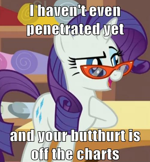 Size: 496x536 | Tagged: suggestive, derpibooru import, edit, edited screencap, screencap, rarity, pony, unicorn, butthurt, caption, female, image macro, implied anal, implied horn penetration, implied sex, mare, meme, rarity's glasses, solo, solo female