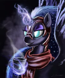 Size: 750x900 | Tagged: safe, artist:huussii, derpibooru import, nightmare moon, alicorn, pony, chocolate, coffee, coffee mug, colored pupils, drink, female, glowing horn, hot chocolate, magic, mare, mug, photoshop, solo, telekinesis