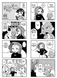 Size: 700x953 | Tagged: 4koma, ambiguous facial structure, anthro, artist:shepherd0821, comic, derpibooru import, dragon, female, fluttershy, i see what you did there, male, meme, monochrome, pinkie pie, rage face, rarity, safe, spike, translation, twilight sparkle