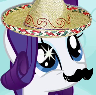 Size: 309x305 | Tagged: artist needed, safe, derpibooru import, rarity, pony, unicorn, female, mare, mexican, moustache, solo, sombrero