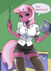Size: 600x833 | Tagged: suggestive, artist:shepherd0821, derpibooru import, cheerilee, anthro, earth pony, ambiguous facial structure, black underwear, breasts, busty cheerilee, clothes, female, latex, panties, skirt, solo, solo female, stupid sexy cheerilee, teacher, underwear, upskirt