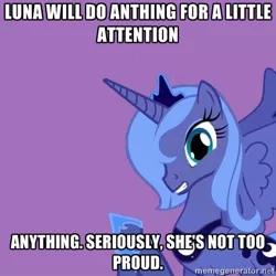 Size: 432x432 | Tagged: artist needed, safe, derpibooru import, princess luna, alicorn, pony, female, image macro, mare, meme, s1 luna, simple background, solo