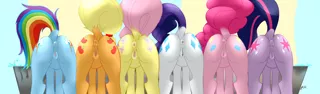 Size: 1600x472 | Tagged: explicit, artist:severus, derpibooru import, applejack, fluttershy, pinkie pie, rainbow dash, rarity, twilight sparkle, earth pony, pegasus, pony, unicorn, ask windswept, anatomically correct, anus, applebutt, balloonbutt, behind, both cutie marks, clit piercing, dock, drinking, face down ass up, female, females only, flutterbutt, genital piercing, line-up, mane six, mane six plots, mane six vaginas, mare, nudity, piercing, plot, plotline, ponut, presenting, rainbutt dash, raised tail, rear view, rearity, trough, twibutt, unicorn twilight, vaginal piercing, vulva