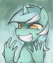 Size: 395x471 | Tagged: safe, artist:soulspade, derpibooru import, lyra heartstrings, pony, unicorn, female, hand, insanity, mare, no pupils, solo, unlimited power