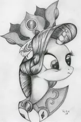 Size: 1824x2744 | Tagged: safe, artist:ayzuki, derpibooru import, princess platinum, rarity, pony, unicorn, hearth's warming eve (episode), black and white, bust, female, grayscale, mare, monochrome, photoshop, portrait, royalty, solo, traditional art