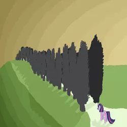 Size: 600x600 | Tagged: safe, artist:homfrog, derpibooru import, twilight sparkle, pony, unicorn, cypress tree, female, mare, path, solo, sunset, tree, tuscany