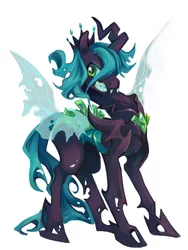 Size: 550x732 | Tagged: safe, artist:theuselesstoe, derpibooru import, queen chrysalis, changeling, changeling queen, bared teeth, changeling king, fangs, female, image, king metamorphosis, male, png, rule 63, simple background, solo, white background