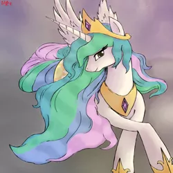 Size: 2000x2000 | Tagged: safe, artist:bloodkiaser923, derpibooru import, princess celestia, alicorn, pony, female, high res, looking at you, mare, princess, prone, solo