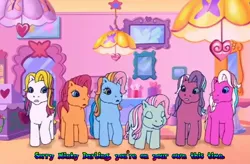 Size: 710x467 | Tagged: safe, derpibooru import, edit, edited screencap, screencap, cotton candy (g3), minty, rainbow dash (g3), sparkleworks, sunny daze (g3), sweetberry, earth pony, pony, a charming birthday, female, g3, image macro, mare, meme