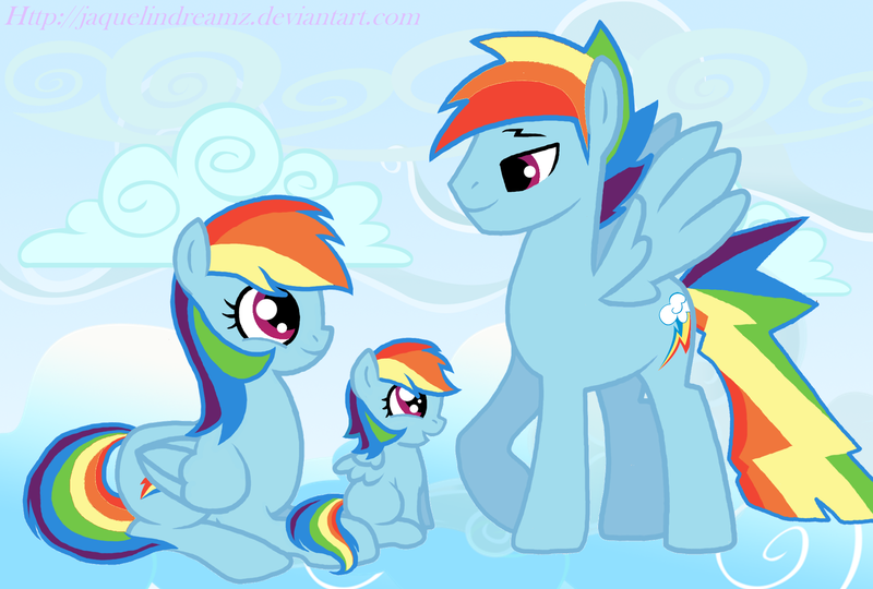 Size: 1954x1320 | Tagged: dead source, safe, artist:jaquelindreamz, derpibooru import, rainbow dash, oc, oc:aurora spectralis, pegasus, pony, cloud, dashblitz, daughter, family, father, female, filly, incest, male, mare, mother, offspring, parent:rainbow blitz, parent:rainbow dash, parents:dashblitz, parents:selfcest, product of incest, rainbow blitz, rainbow's lament, rule 63, self ponidox, selfcest, shipping, stallion, straight, used with a base