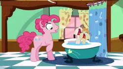 Size: 1366x768 | Tagged: safe, artist:chowsupr334, derpibooru import, pinkie pie, pound cake, pumpkin cake, earth pony, pony, baby cakes, angel cake, baby, baby pony, bath, bathtub, bubble berry, cake twins, cheese cake, claw foot bathtub, male, rule 63, sink, stallion