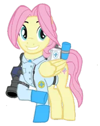 Size: 466x589 | Tagged: safe, artist:nullpony-exception, derpibooru import, fluttershy, pegasus, pony, butterscotch, male, medic, rule 63, simple background, solo, stallion, team fortress 2, transparent background
