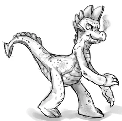 Size: 900x894 | Tagged: artist:buttercupsaiyan, derpibooru import, dragon, grayscale, greed spike, greedy, male, monochrome, safe, simple background, solo, spike, white background