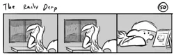 Size: 802x253 | Tagged: safe, artist:tetrapony, derpibooru import, derpy hooves, pegasus, pony, comic:the daily derp, book, comic, female, mare, monochrome, rain, solo, the raily derp